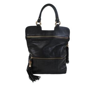 Sorial Women's Zip Closure Tassel Leather Top Handle Handbag Black Size M